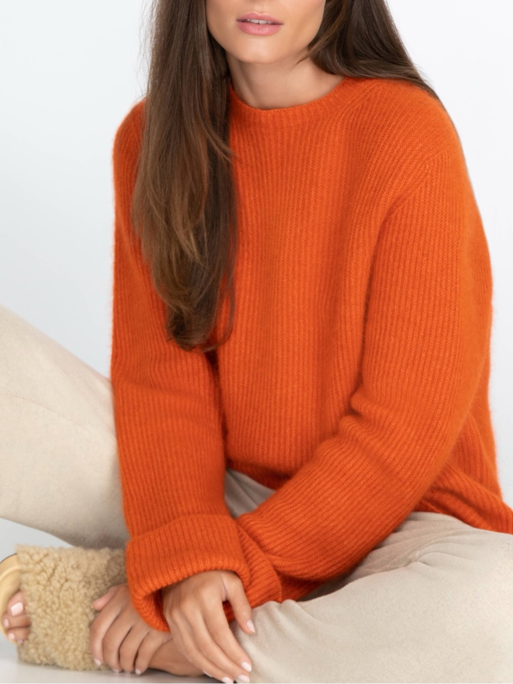 Johnny Was Calme Alpaca Pullover Sweater Orange Oversized Cozy Knit Small